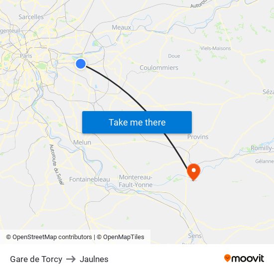 Gare de Torcy to Jaulnes map