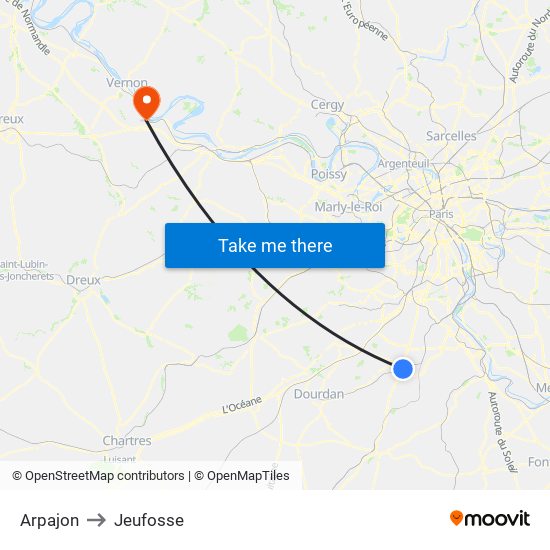 Arpajon to Jeufosse map