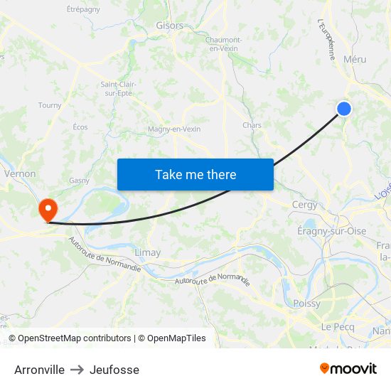 Arronville to Jeufosse map