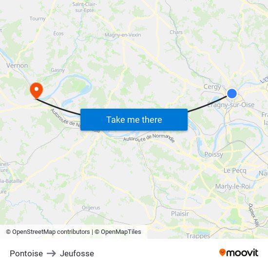 Pontoise to Jeufosse map