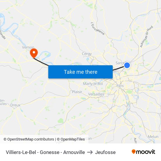 Villiers-Le-Bel - Gonesse - Arnouville to Jeufosse map
