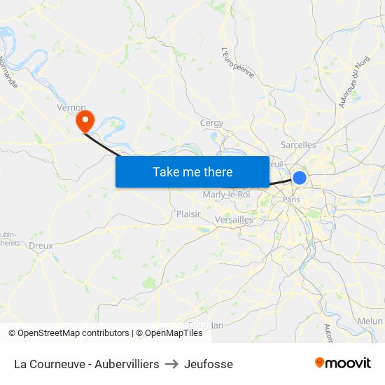 La Courneuve - Aubervilliers to Jeufosse map