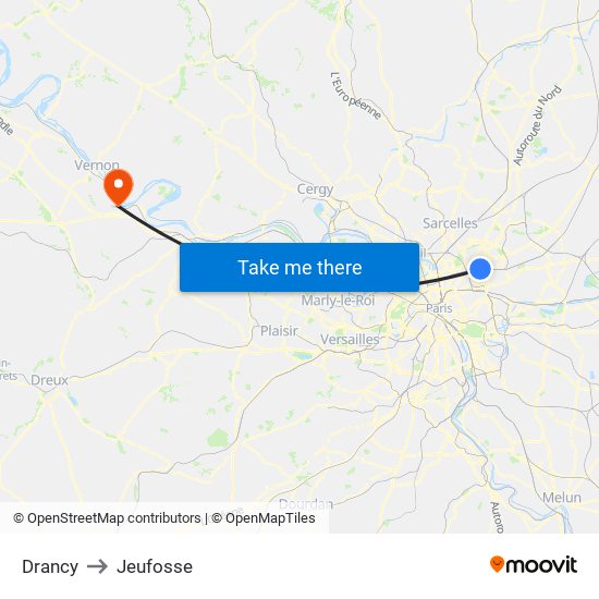 Drancy to Jeufosse map