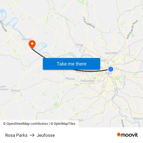 Rosa Parks to Jeufosse map