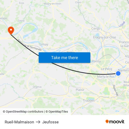 Rueil-Malmaison to Jeufosse map