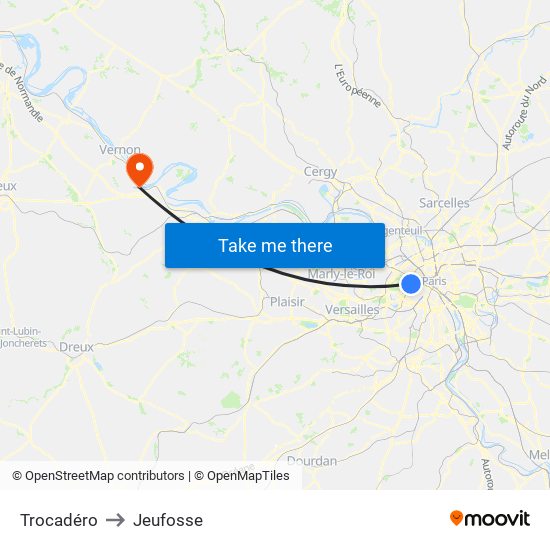Trocadéro to Jeufosse map