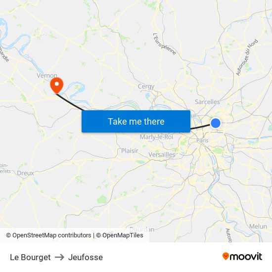 Le Bourget to Jeufosse map