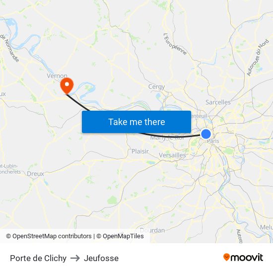 Porte de Clichy to Jeufosse map
