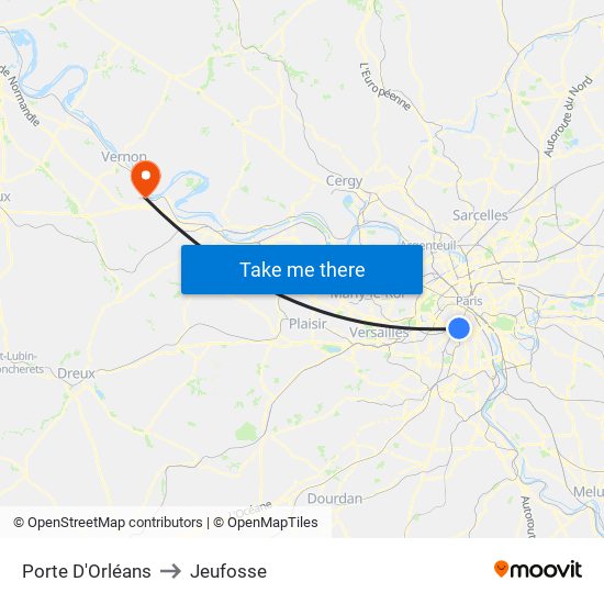 Porte D'Orléans to Jeufosse map