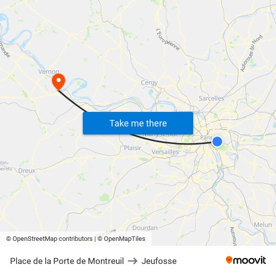 Place de la Porte de Montreuil to Jeufosse map