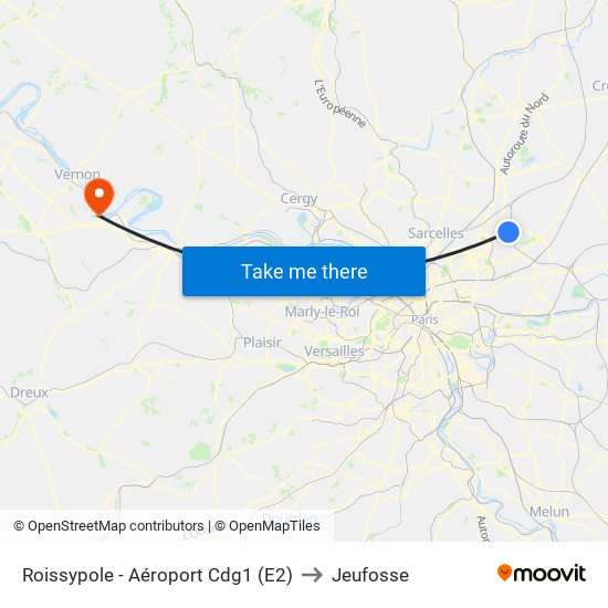 Roissypole - Aéroport Cdg1 (E2) to Jeufosse map