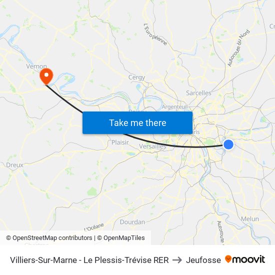 Villiers-Sur-Marne - Le Plessis-Trévise RER to Jeufosse map