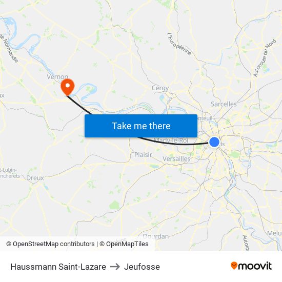 Haussmann Saint-Lazare to Jeufosse map
