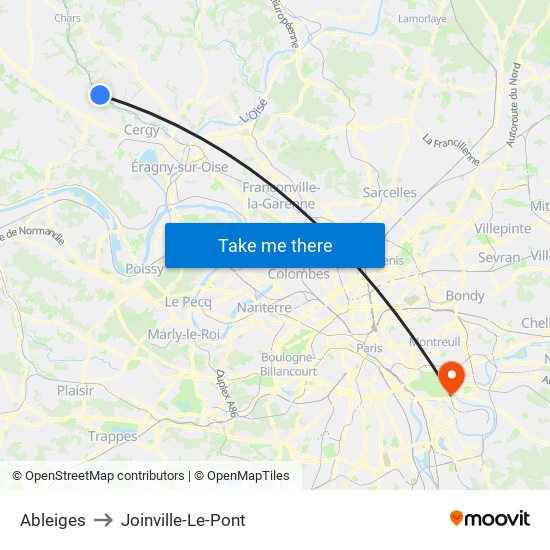 Ableiges to Joinville-Le-Pont map