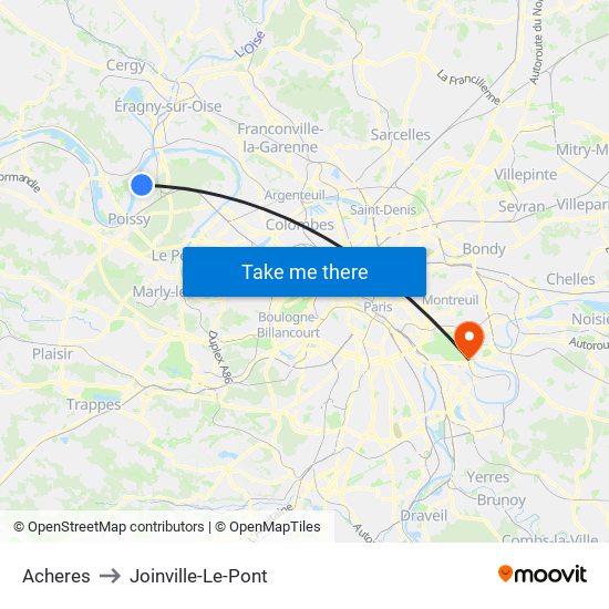 Acheres to Joinville-Le-Pont map