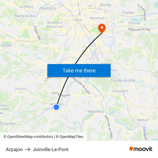 Arpajon to Joinville-Le-Pont map