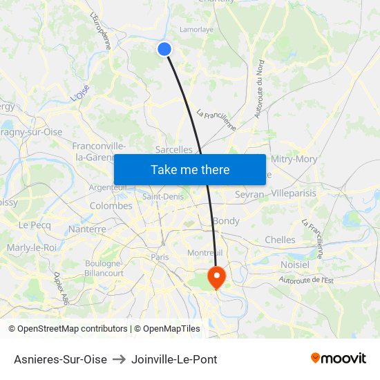 Asnieres-Sur-Oise to Joinville-Le-Pont map