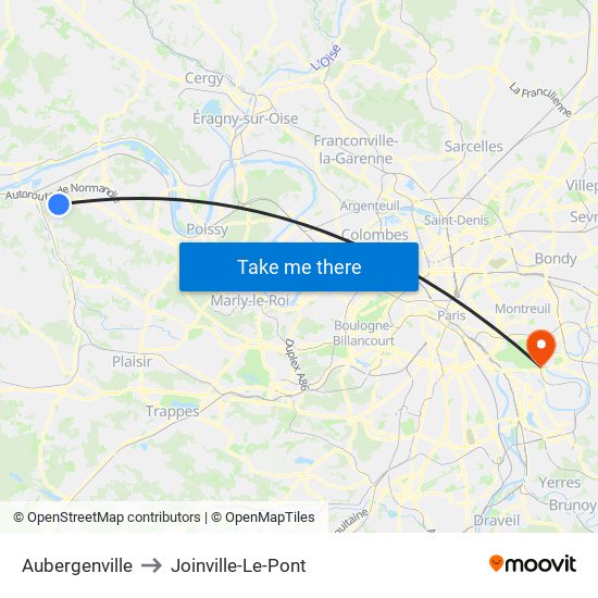 Aubergenville to Joinville-Le-Pont map