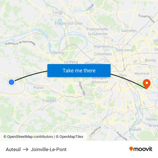 Auteuil to Joinville-Le-Pont map
