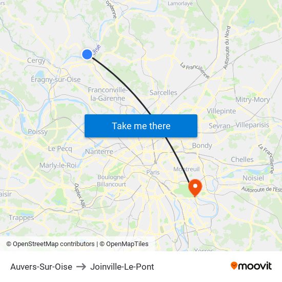 Auvers-Sur-Oise to Joinville-Le-Pont map