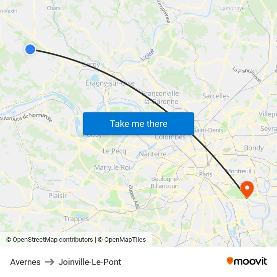 Avernes to Joinville-Le-Pont map