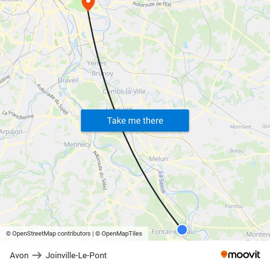 Avon to Joinville-Le-Pont map