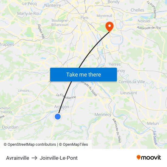 Avrainville to Joinville-Le-Pont map