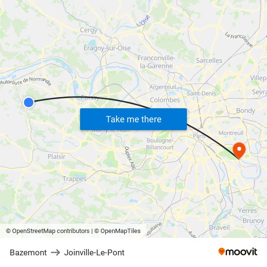 Bazemont to Joinville-Le-Pont map