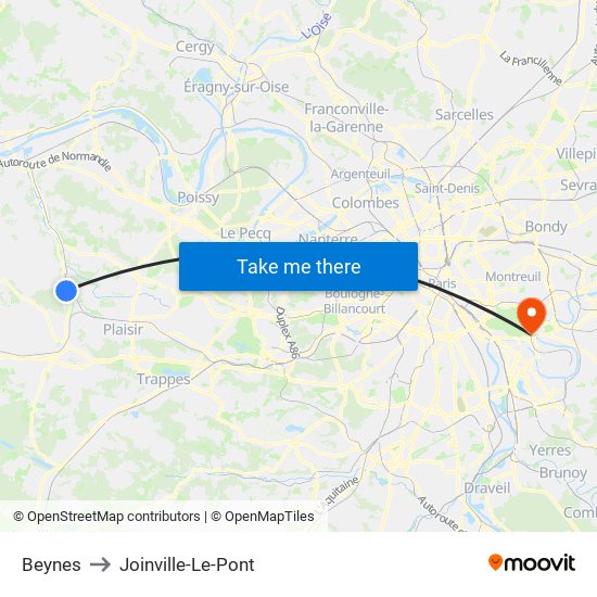 Beynes to Joinville-Le-Pont map