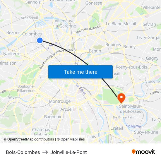 Bois-Colombes to Joinville-Le-Pont map