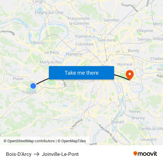Bois-D'Arcy to Joinville-Le-Pont map