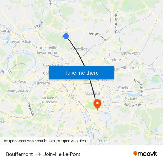 Bouffemont to Joinville-Le-Pont map