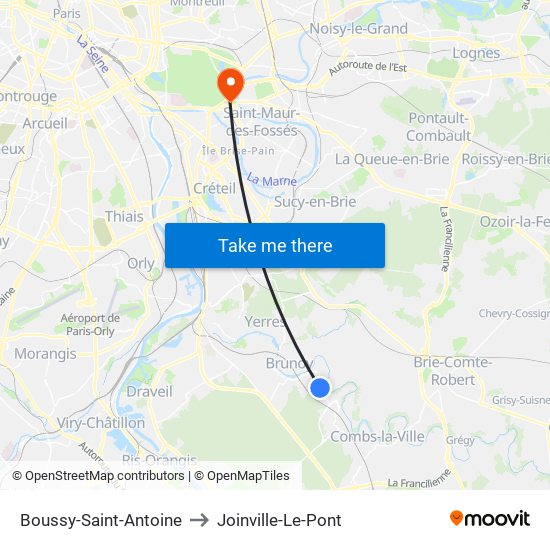 Boussy-Saint-Antoine to Joinville-Le-Pont map