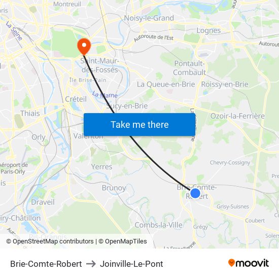 Brie-Comte-Robert to Joinville-Le-Pont map