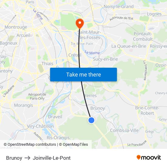 Brunoy to Joinville-Le-Pont map