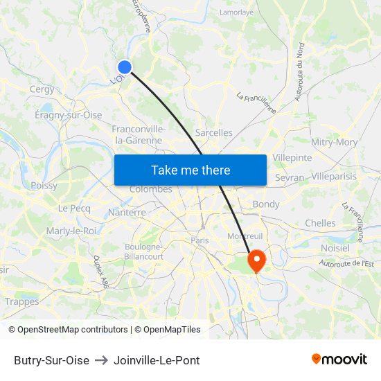 Butry-Sur-Oise to Joinville-Le-Pont map
