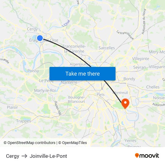 Cergy to Joinville-Le-Pont map