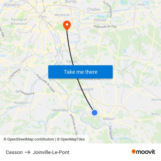 Cesson to Joinville-Le-Pont map
