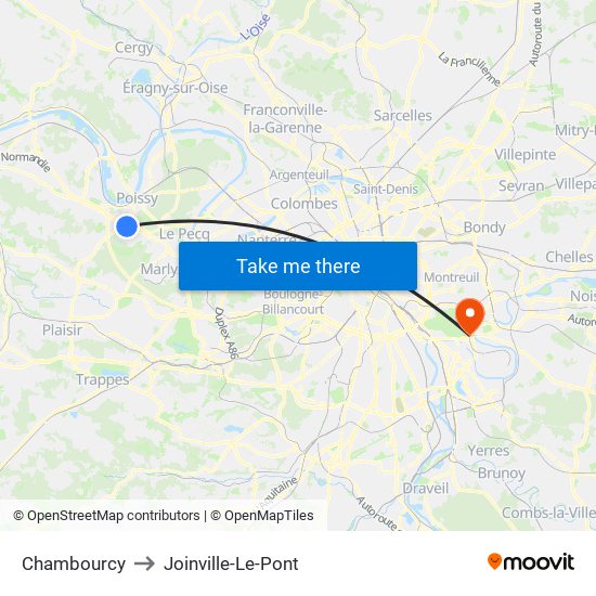 Chambourcy to Joinville-Le-Pont map
