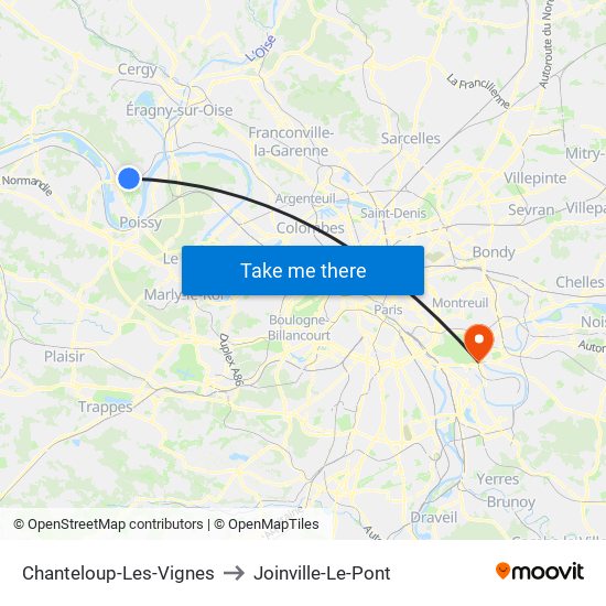 Chanteloup-Les-Vignes to Joinville-Le-Pont map