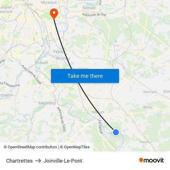 Chartrettes to Joinville-Le-Pont map