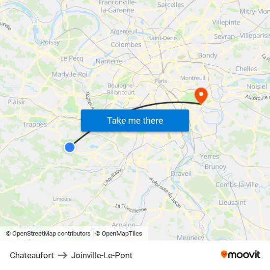 Chateaufort to Joinville-Le-Pont map