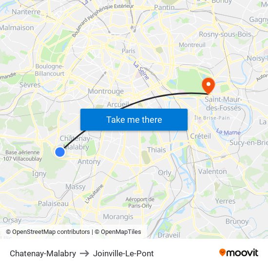 Chatenay-Malabry to Joinville-Le-Pont map