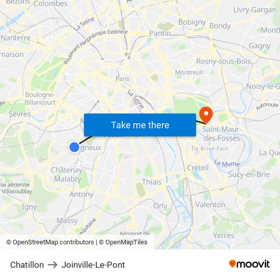 Chatillon to Joinville-Le-Pont map