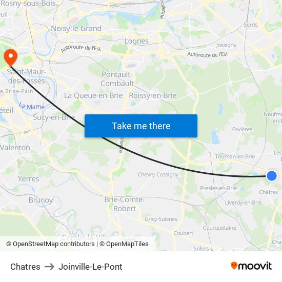 Chatres to Joinville-Le-Pont map