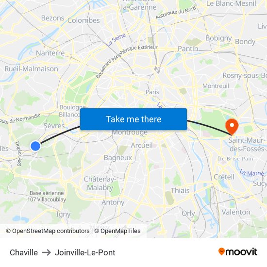 Chaville to Joinville-Le-Pont map