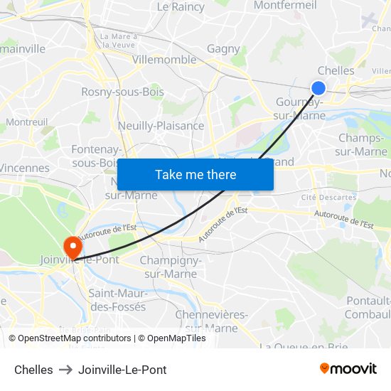 Chelles to Joinville-Le-Pont map