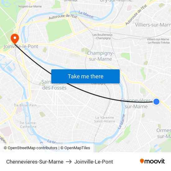Chennevieres-Sur-Marne to Joinville-Le-Pont map
