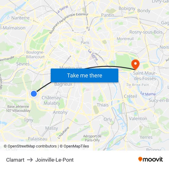 Clamart to Joinville-Le-Pont map