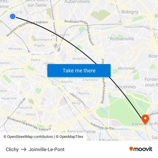 Clichy to Joinville-Le-Pont map